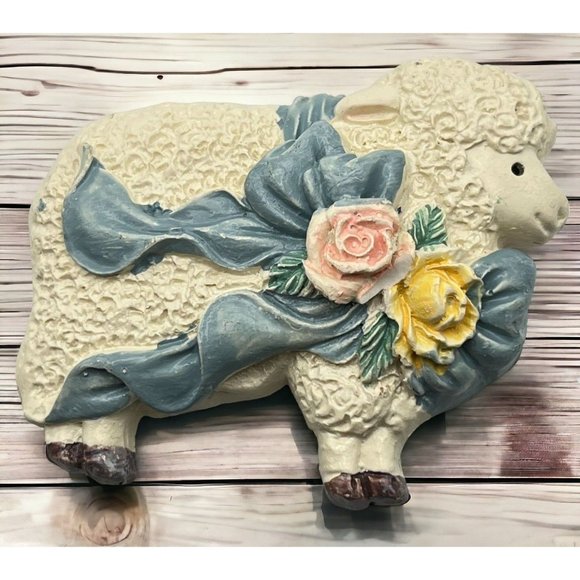 Easter Lamb Refrigerator Magnet Vintage White Sheep Spring Flowers - Picture 1 of 7